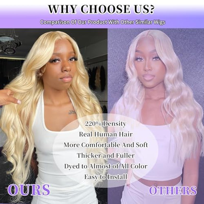 30 Inch 613 13x6 Lace Front Wig Human Hair 200 Density Blonde Body Wave Lace Front Wigs Human Hair Pre Plucked 613 HD Lace Frontal Wig 13x6 Blonde Glueless Wigs Human Hair for Women