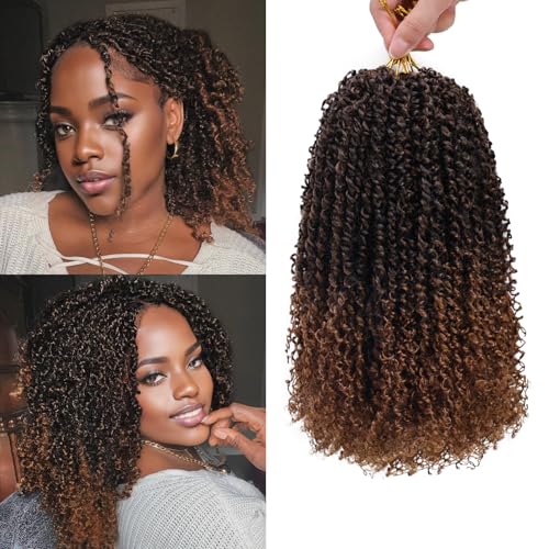 Yanky Twist Crochet Hair for black women 14 Inch 8 Packs 30 Stands/Pc,Pre-looped Fluffy Spring Mini Twist Passion Twist Ombre Brown Synthetic Crochet Braids Braiding Hair(14 Inch, T30-8P)