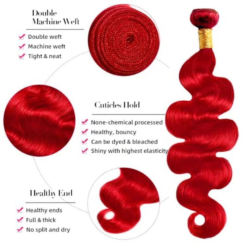 Wine Red Bundles Human Hair Burgundy Body Wave 3 Bundles 20 20 20 Inch Unprocessed Brazilian Virgin Remy Hair Double Weft Weave Human Hair Extensions