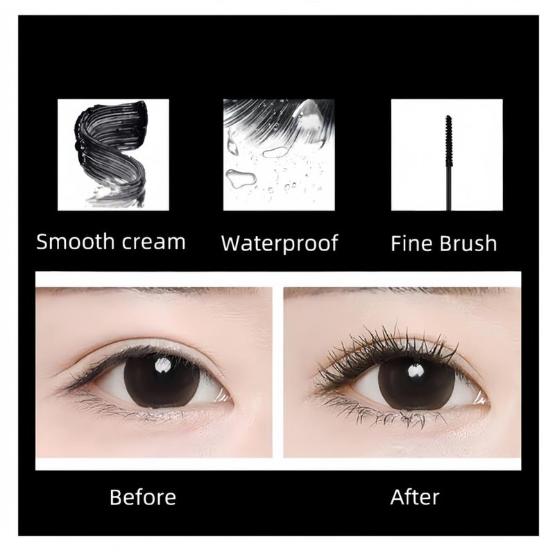 Black Mascara with Ultra Fine brush for Tiny and Lower Eyelash, Smudge-proof, No Clumping, Lengthening and Voluminous Lashes, Long-lasting, Waterproof
