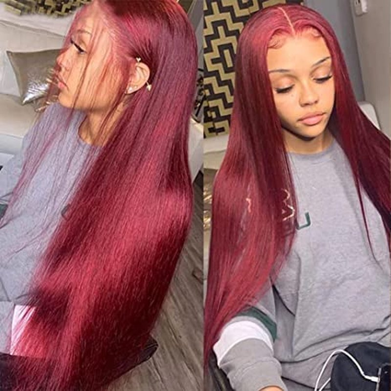 99J Burgundy Straight Hair Weaves | 20-Inch 8A Brazilian Virgin Human Hair, Unprocessed & Free Part
