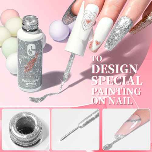 Clara Colors Glitter Gel Polish Set for Winter, 20 Color Nail Art Set - Red, Yellow Gel Polish for Swirl, French Tip Painting Designs - Built-In Nail Art Brush