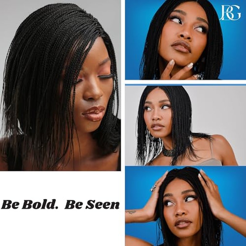 Twisted Wigs, 12-Inch Micro Million Twist Braided Wig - Light, Soft Braid Wigs for Black Women with Glueless 4X4 Lace Closure - No Tangle Synthetic Braids - Black 1