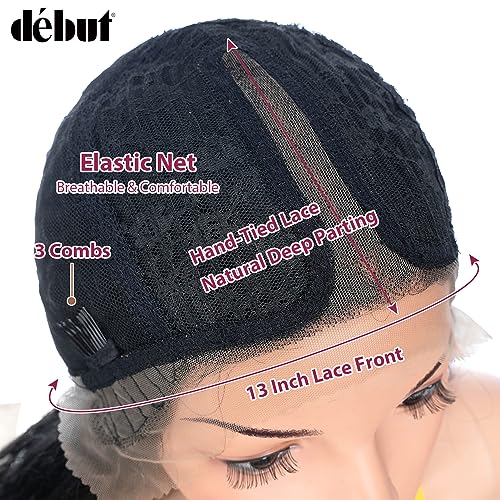 D?BUT 13x4 T Part Lace Front Body Wave Synthetic Wig Extra Long Wavy Middle Part Wigs Pre Plucked Hairline with Baby Hair 36 Inches 1B Color