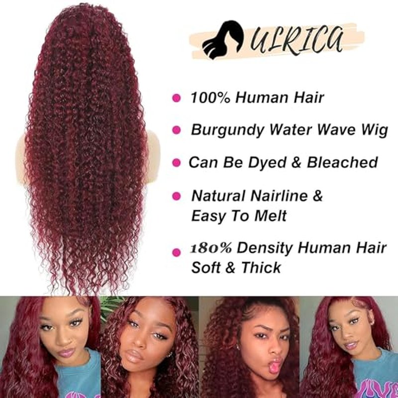 ULRICA Burgundy Wig Human Hair Water Wave 99J Burgundy Lace Front Wigs Human Hair Wigs for Women 13x6 HD Lace Front Wigs Human Hair Pre Plucked Wine Red Wigs Burgundy Wig 28 Inch