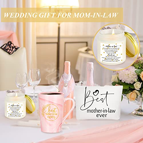 Lallisa 4 Pcs Best Mother-in-Law Ever Gift Box Coffee Mug Lavender Scented Candles Makeup Bags for Mother's Day Birthday Gifts from Daughter-in-Law Son-in-Law