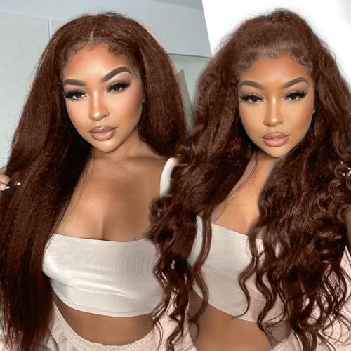 Brown Yaki Straight Clip ins for Black Women Full Head unprocessed Brazilian Remy Human Hair Extensions 22 Inch Seamless Clip ins Human Hair with 20Clips Double Weft 100g Natural Black