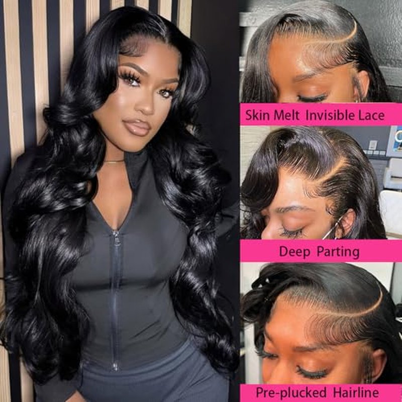 SIFULAN 13x4 Body Wave Lace Front Wig Human Hair 180% Density HD Transparent Lace Front Wig Pre Plucked Body Wave Frontal Wigs Human Hair for Black Women 28 inch Glueless Wig Natural Color