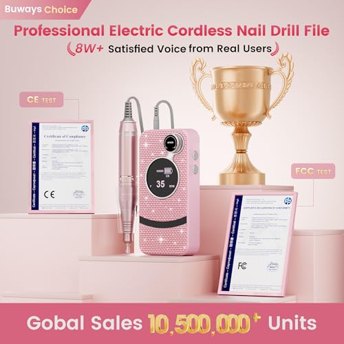 Professional Electric Cordless Nail Drill File with 11 Nail Drill Bits, 35000RPM DIY Glitter e Filer for Nails Kit Machine for Acrylic Nails Gel Polishing for Manicure Salon Home