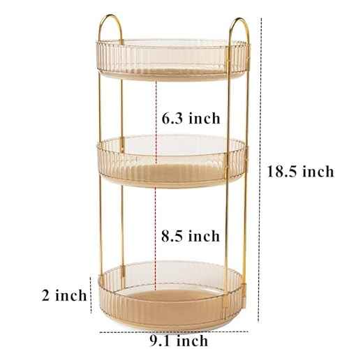 Makeup Organizer for Vanity, 360¡Æ Rotating Bathroom Organizer Countertop, High-Capacity Skincare Organizer, Spinning Cosmetics Organizer for Dresser Countertop (3 Tiers, Amber)