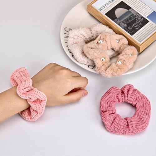 8-Piece Velvet Satin Scrunchies for Women Girls, Cute Hair Ties for Women's Long Thick Thin Hair No Damage, Pink Theme