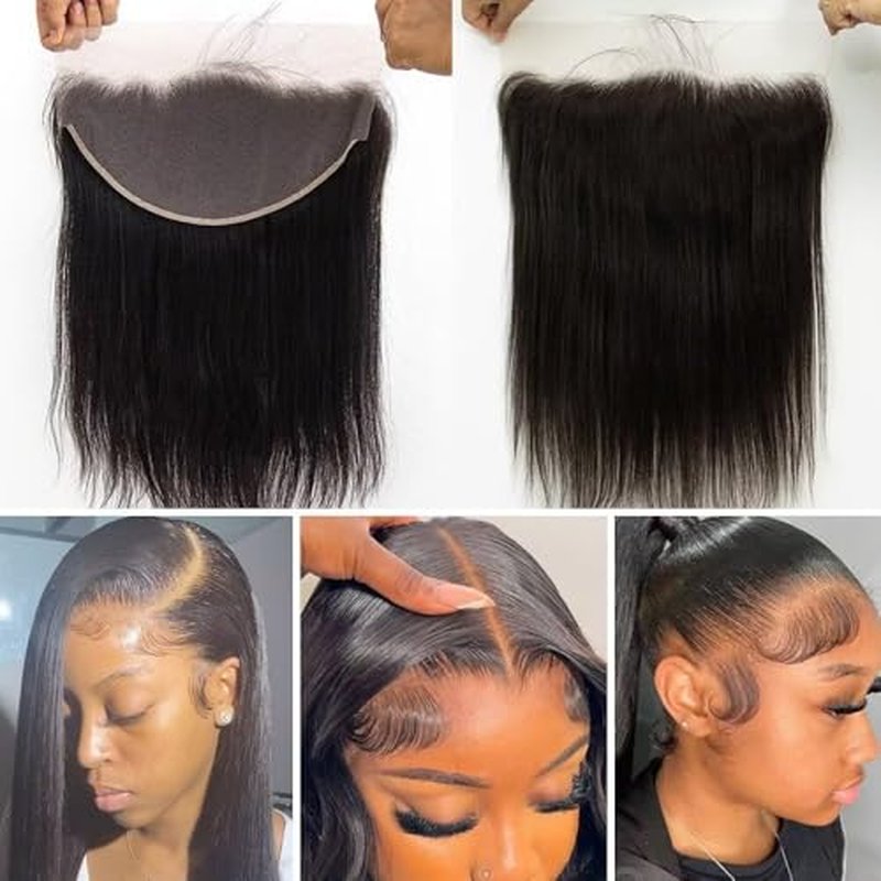 13x6 Lace Frontal, 0.12mm Ultra-Thin Invisible Transparent HD Swiss Lace Pre Plucked with Baby Hair Small Single Knots Ear to Ear Frontal Closure Natural Hairline Free Part 18 Inch