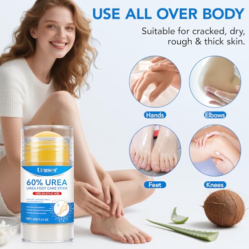 Urea Cream 60% plus Salicylic Acid 2% Urea Foot Care Stick, Foot Cream for Foot Callus Remover, Feet Moisturizer Stick for Dry Cracked Heels, Hands, Knees, Hydrating Heel Balm, Easy To Use