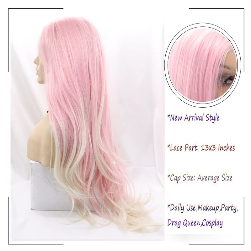 Kalisa Blonde Pink Hair Wigs for Women Synthetic Lace Front Wig Long Straight Pink Mermaid Wig Heat Resistant Fiber Glueless Wig 24inch