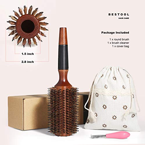 BESTOOL Round Hair Brush for Women or Men, Boar Bristle Large Round Hairbrush for Quick Blowout, Add Shine/Volume, Minimize Damage (2.8 Inch)