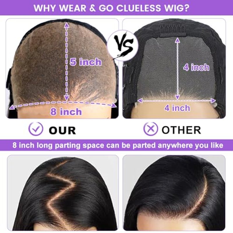Glueless Wigs Human Hair Pre Cut Lace 8x5 HD Lace Front Wig for Beginners 180% Density Body Wave no Glueless Lace Wigs Human Hair 30 Seconds to Wear for Beginner friendly 26inch