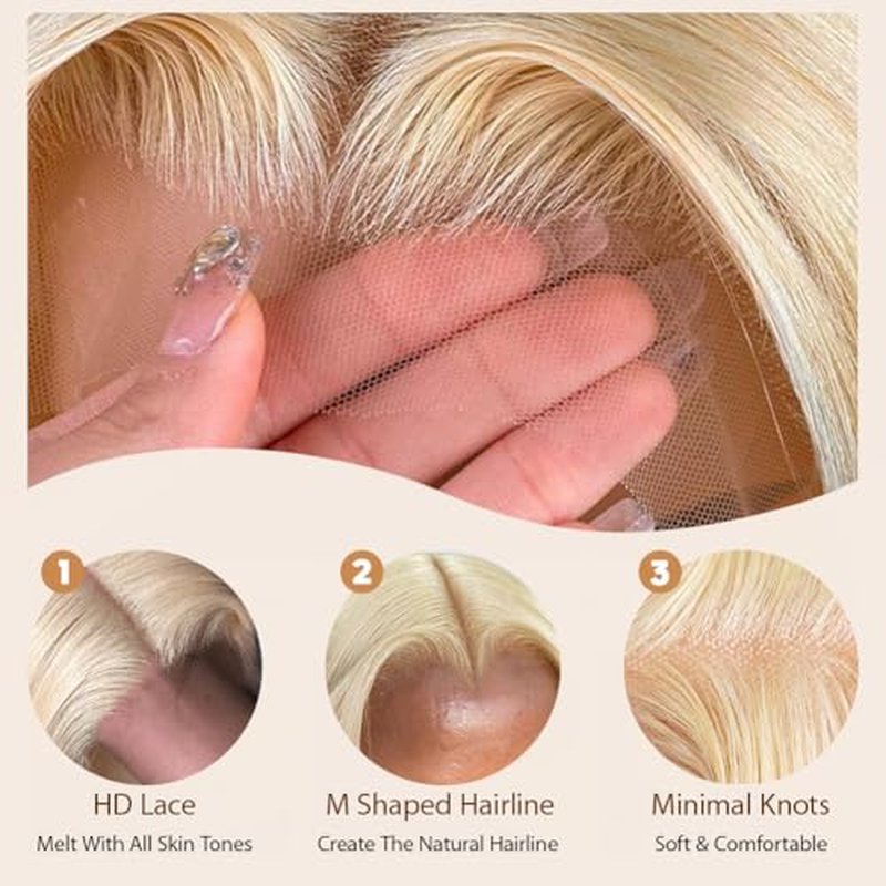 613 13x6 Lace Front Wig Human Hair 26 Inch Blonde Wig Human Hair 180 Density Blonde Lace Front Wig Human Hair Pre Plucked Straight HD Lace Frontal Wigs for Women