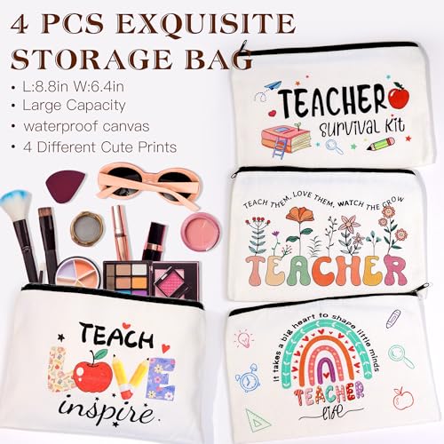 Teacher Appreciation Gifts Bulk, 16Pcs Gifts for Women with Teacher Survival Kit Makeup Bags, Bookmarks, Notepad and Pens, Christmas Gifts for Appreciation
