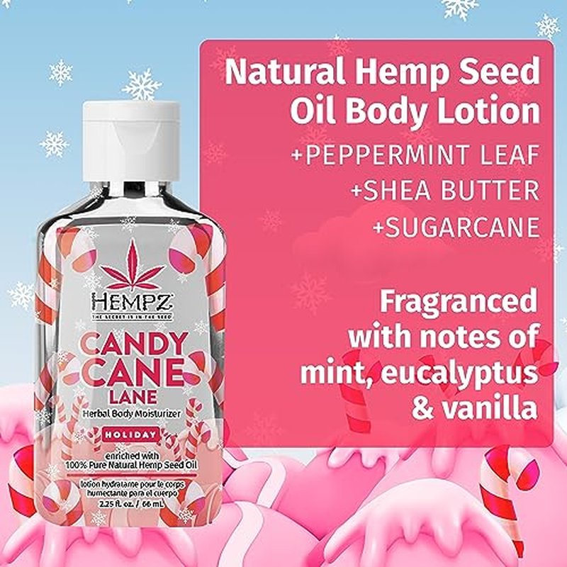 Hempz Limited Edition Peppermint Candy Cane Herbal Body Lotion Moisturizer (2.25 Oz) ? Holiday Body Lotion for Women or Men with Dry or Sensitive Skin - Hydrating Face Moisturizer for Daily Radiance