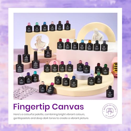 beetles Gel Polish Fall Gel Nail Polish Set Purple Orange Red Brown Black White Blue Nude Green 32 Colors All Seasons Kit with Base Glossy Matte Glitter Top Coat Gifts for Women Fingertips Canvas