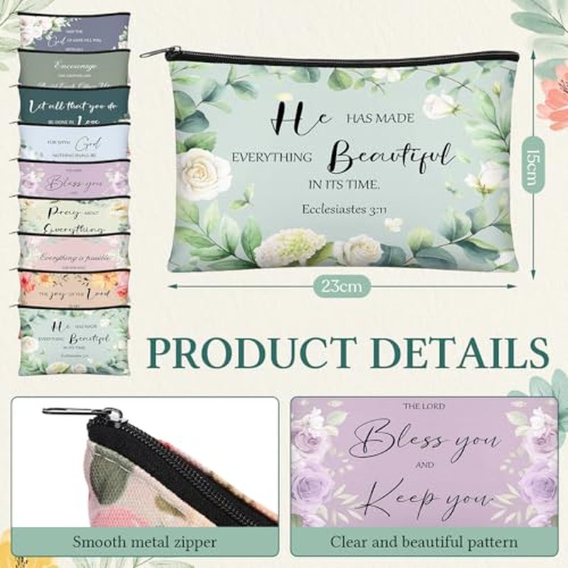 60 Pcs Christian Gifts for Women Religious Gifts Include 20 Canvas Makeup Bags 20 Bible Verse Mini Mirror 20 Inspirational Bible Keychains Church Favors for Women Mother Sister(Classic)