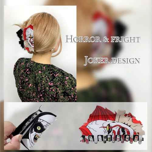 4pcs Spooky Halloween Hair Accessories, 4inch Large Scream Mask Claw Clips, Fun Halloween Hair Clips, Skull Ghost Decorative Claw Clips, Cyberpunk Green Hair Water Ghost Hair Clips