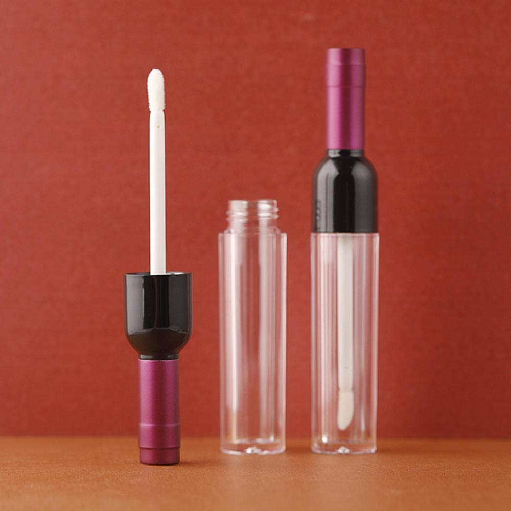 Healthcom 10 Pcs 5ml Empty Wine Bottles Shaped Plastic Lip Gloss Tubes Vials Mini Refillable Clear Lip Glaze Tubes Lipgloss Bottles Holder DIY Liquid Lipstick Tube Lip Oil Bottle Container for Woman Girl Makeup