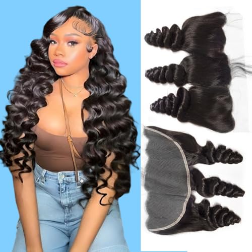 QTHAIR 16A 13x4 HD Lace Frontal Human Hair Loose Wave Frontal Pre Plucked with Baby Hair Ear to Ear Transparent Lace Closure 100% Unprocessed Brazilian Virgin Human Hair (14inch)