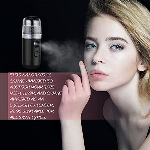 Honoson 2 Nano Facial Mister Sprayer Portable Face Nano Mister for Eyelash Extensions USB Rechargeable 1 oz Handy Skin Care Machine for Face Hydrating, Daily Makeup(Black and White)