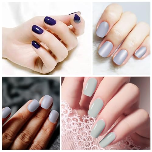 DANNEASY 12 Sheets Nail Stickers Full Nail Wraps Solid Color Nail Polish Stickers Fingernails Wraps for Women Self Adhesive Nail Polish Strips with Nail File, Cuticle Stick - Gray
