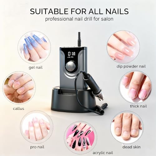 ?Lumcrissy Professional Nail Drill ,Electric Nail File Machine Nails Drill Kit ,Rechargeable Drill Bit Nail File Buffer Tools for Salon Manicure Pedicure