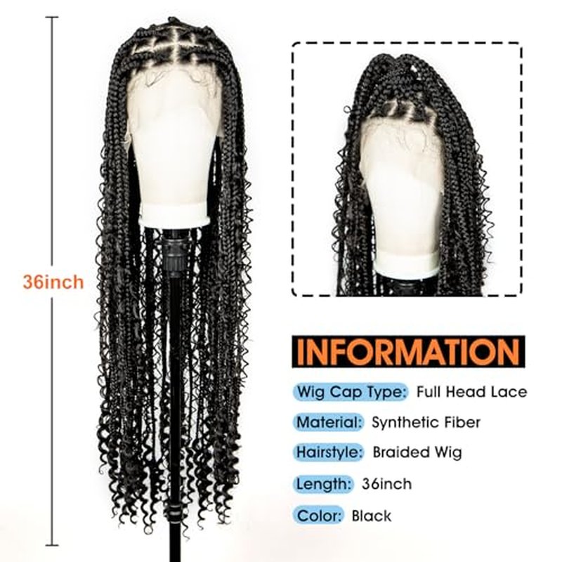 Braided Wigs for Black Women Full Lace Knotless Box Braided Wavy Wave Loc Wig Synthetic Lace Front Braided Wigs with Baby Hair Handmade Faux Locs Wig