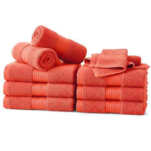 Ample Decor Wash Cloths Pack of 10, Oeko Tex Certified 600 GSM 100% Cotton Soft Absorbent, Premium Quality Durable Machine Washable, Ideal for Bathroom, Pool, Hotel, Spa ? Orange