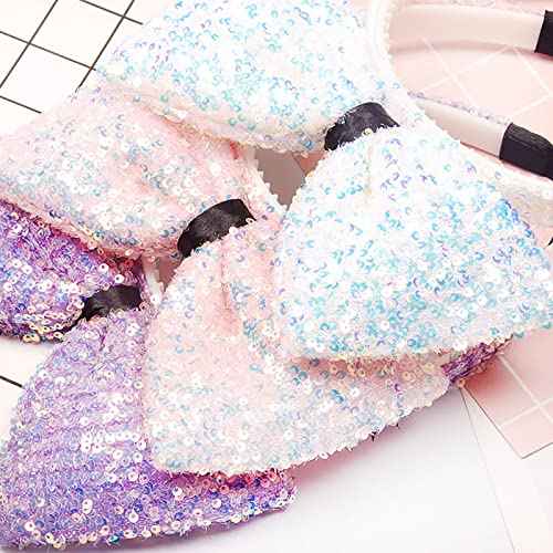 Sequin Mouse Ears Headbands Bow Glitter Hair Clasp Party Decoration for Girls,Women