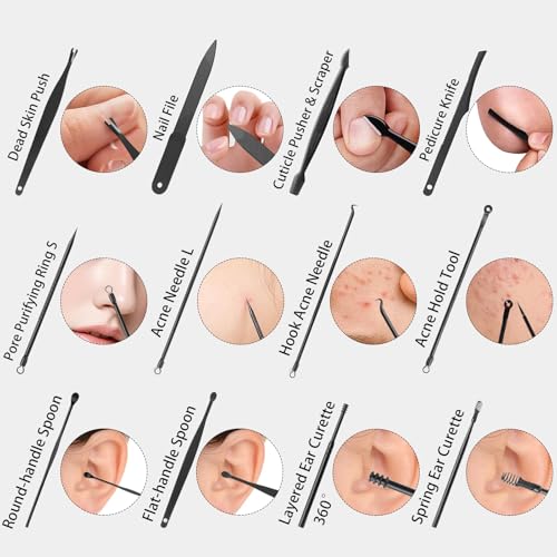 Nail Clippers Set, 26 Piece Manicure Set & Pedicure Kit, Stainless Steel Fingernail & Toenail Clipper Cutters, Professional Nail Care Tools with Luxurious Travel Case for Men and Women, Black