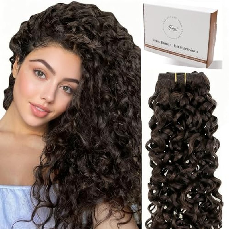 Hetto Thick Curly Hair Extensions Brown Curly Clip in Hair Extensions Human Hair Natural Wavy #2 Darkest Brown Curly Clip Hair for Women 7Pcs 135g 18 Inch