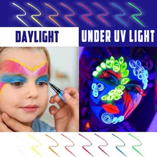 CCbeauty 8 Colors Neon Liquid Face Paint Makeup, Sweatproof, Smudgeproof, Waterproof UV Eye Liner Set, Glow Face Painting Kit for Adults Artist Halloween Christmas Birthday Party