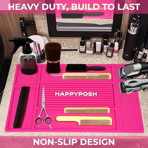 Magnetic Barber Mat, Magnetic Barber Mats For Clippers and Supplies, Barbershop Pad for Station, Beauty Salon Table Matt, Barbering Tool Organizer for Pro Hairstylist, Pink