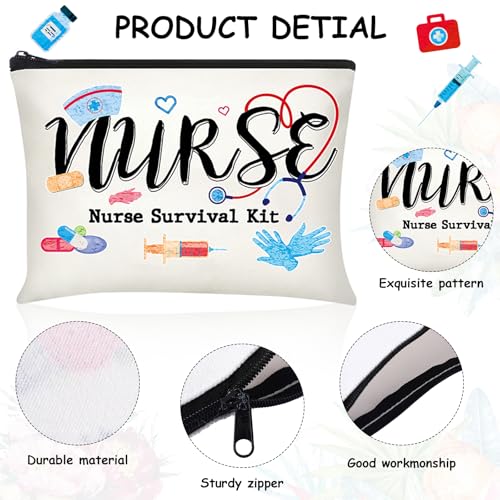 Photect 6 Pieces Nurse Makeup Bags Nurse Canvas Cosmetic Bag Survival Kit Travel Pouch Bag Gift for Women Girls Nurses School Practitioner Supplies(Beige)