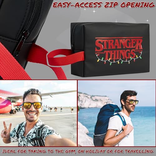 Stranger Things Wash Bag for Women Men Teenagers Makeup Bag Travel Toiletry Bag Gym Holiday Grooming - Gifts for Her (Black/Red)