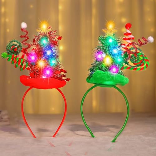 Catery Christmas Tree Headbands Led Christmas Headband Xmas Elf Hair Band Holiday Hairband Hair Accessories for Women Kids
