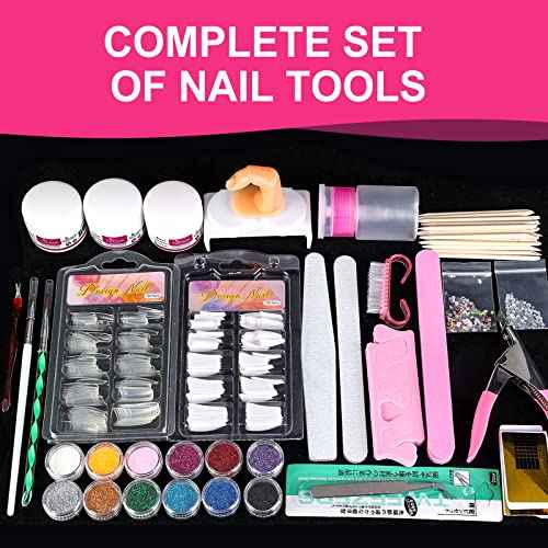 BLIFF Acrylic Nail Kit for Beginners - 12 Glitter Acrylic Powder, Professional Nail Art Decoration DIY Tool Supplies for Beginners