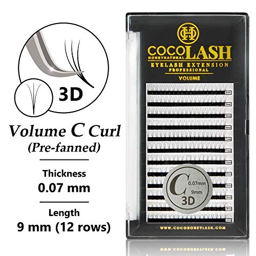 Coco Honey Eyelash Extensions - 3D Volume C Curl Faux Mink Lashes | 0.07mm Thickness, 9mm Length