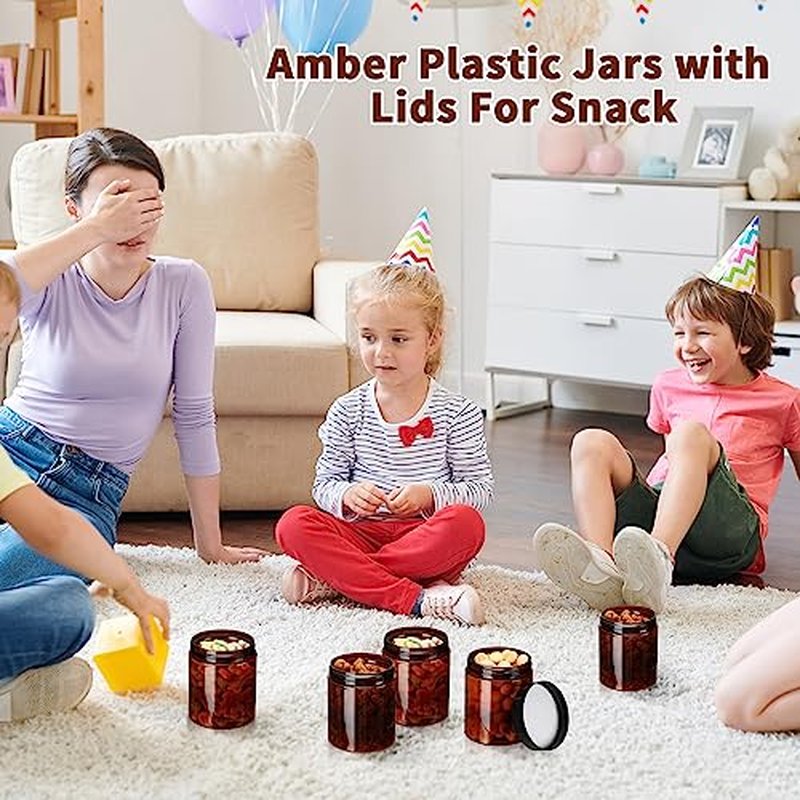 Tanlade 40 Pcs 8 oz Plastic Jars with Lids Round Cosmetic Containers Refillable Containers for Powder Liquid Food Storage Kitchen Cosmetic Lotion Ointments Creams Essential Oil(Amber)