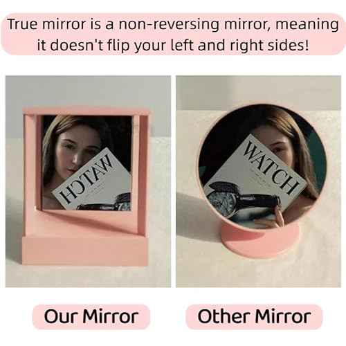 Non-Reversing Mirror with Real Image Reflection - Beveled Standing Cosmetic Inverted Mirror for Makeup, Hair Styling, Grooming, Facial Correction