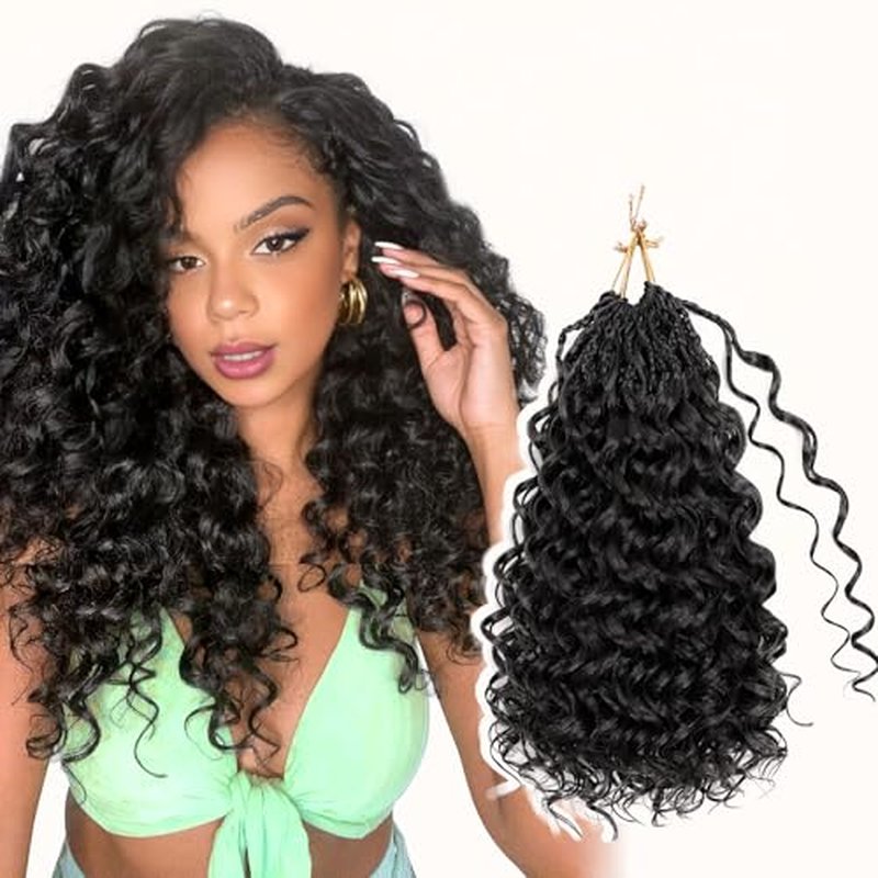 8 packs GoGo Curl Crochet Hair Pre twisted 14 Inch Curly Crochet Hair for Women Pre looped Boho Box Braids with Curly Ends Beach Curl Water Wave Synthetic Hair Extensions 1B