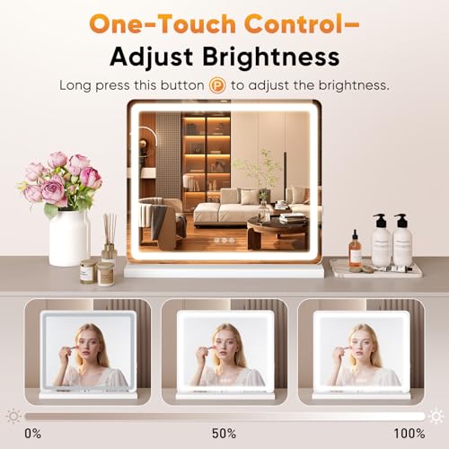 Sweetcrispy 20"x22" LED Vanity Mirror with Lights, Smart Makeup Mirror with Touch Control, 3-Color Lighting