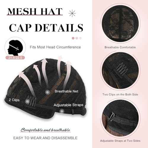 Aisaide Highlight Honey Brown Mix Dark Blonde Long Wavy Wig Layered with Curtain Bangs for Black Women Synthetic Highlight Brown Layered Wig Long Wavy Shaggy for Women 24inch