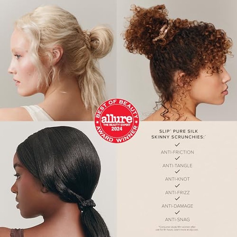 slip Skinny Scrunchies: Anti-Crease, Anti-Breakage Slipsilk¢â Design Protects Delicate Hair | Includes 4 Pure Silk Scrunchies, White