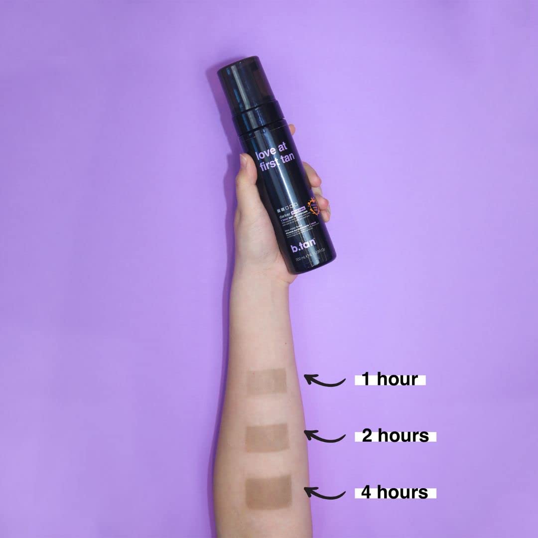 b.tan Violet Self Tanner Kit | Fall In Love at First Tan Bundle - Dark Tanning Mousse with Mitt Applicator, 1 Hour Express, Best Bronzing Glow, No Orange Tones or Fake Tan Smell, Vegan, 6.7 Fl Oz